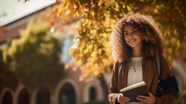 Gelukkige meisje student Portret van vrouwelijke student met boeken