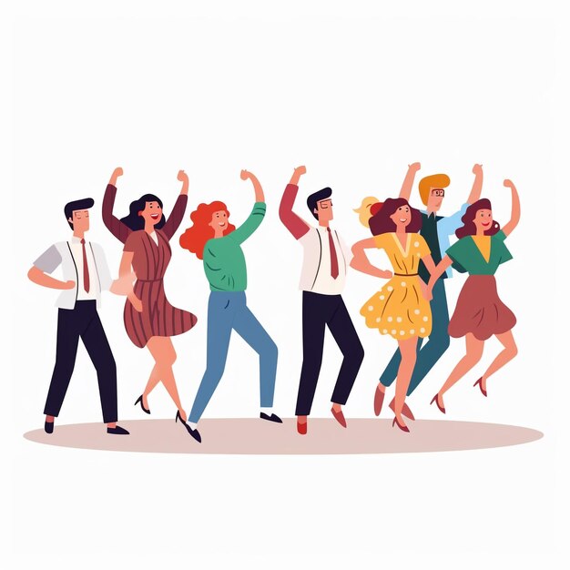 Gelukkige mensen die dansen vectorillustratie van jonge mannen en vrouwen die genieten van een dansfeest