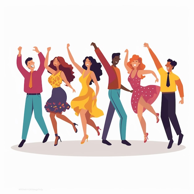 Foto gelukkige mensen die dansen vectorillustratie van jonge mannen en vrouwen die genieten van een dansfeest