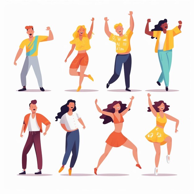 Gelukkige mensen die dansen vectorillustratie van jonge mannen en vrouwen die genieten van een dansfeest