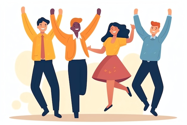 Foto gelukkige mensen springen en juichen om de overwinning te vieren succesvol winnen en gelukkig in platte cartoon
