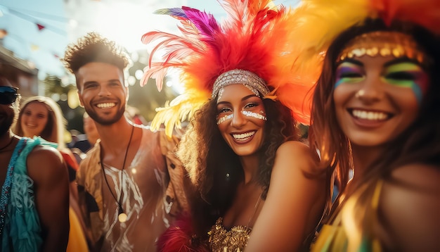 Foto gelukkige mensen vieren het festival samen concept carnaval