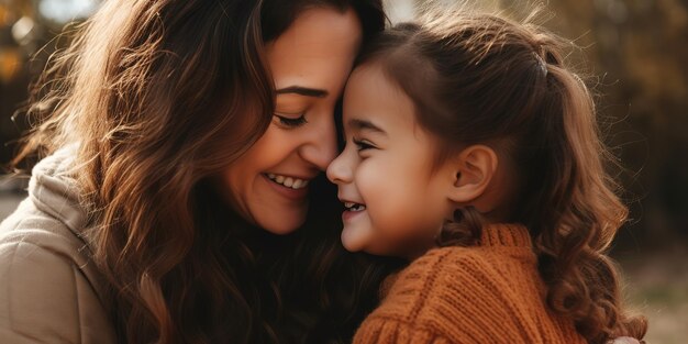 Gelukkige moeder en dochter hebben een teder moment samen Concept van liefde en eenheid van ouders