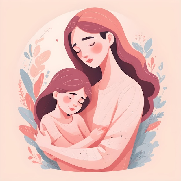 Gelukkige moederdag illustratie met moeder en haar kinderen knuffelen