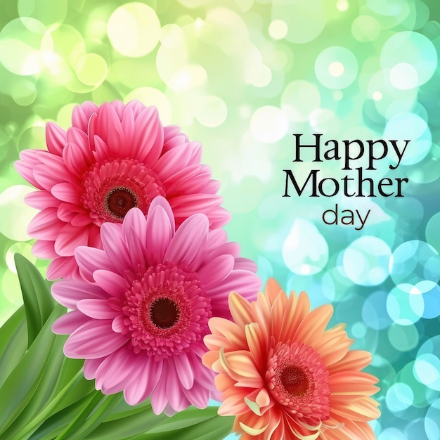 Gelukkige moederdag kaart met Gelukkige moedersdag tekst mooie bloemen op een levendige achtergrond