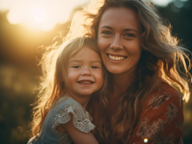 Gelukkige Moederdag Mather en dochter die gelukkig glimlachen Generatieve AI