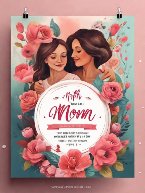 Gelukkige moederdag tekst met knuffelen moeder en dochter in roze frame gelukkige moeder dag feest viering concept digitaal gegenereerde afbeelding