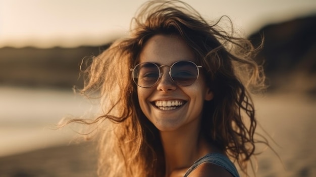 Gelukkige mooie jonge vrouw op het strand