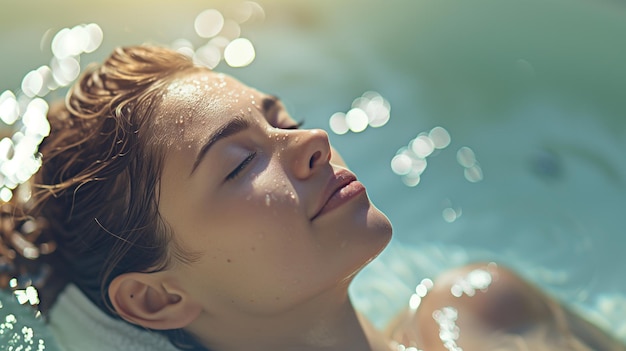 Gelukkige mooie vrouw neemt een bubbelbad spa concept romantische sfeer