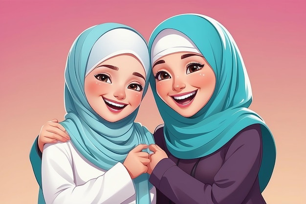 Gelukkige moslim beste vrienden die samen lachen.