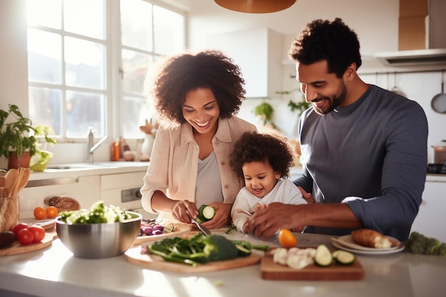 Gelukkige multi-etnische familie die tijd doorbrengt in de keuken