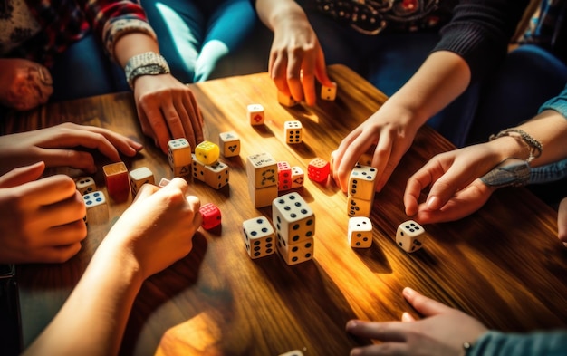 Foto gelukkige multiculturele hipster jongens spelen in gokken zitten aan tafel generatieve ai