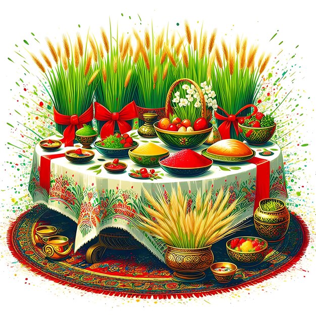 Gelukkige Nowruz illustratie op witte achtergrond ai gegenereerd