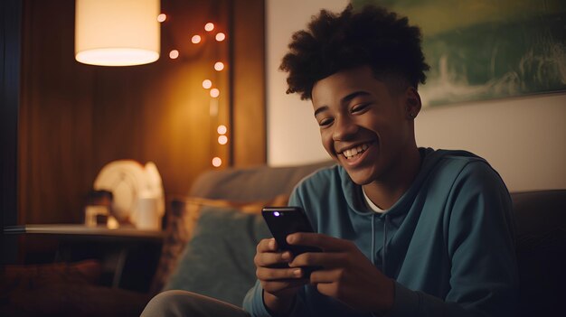 Gelukkige ontspannen generatie Z Afro-Amerikaanse tiener zit