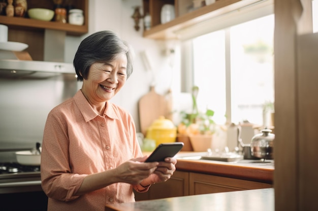 Gelukkige oude vrouwen die met smartphone gebruiken nadat ze met pensioen zijn gegaan