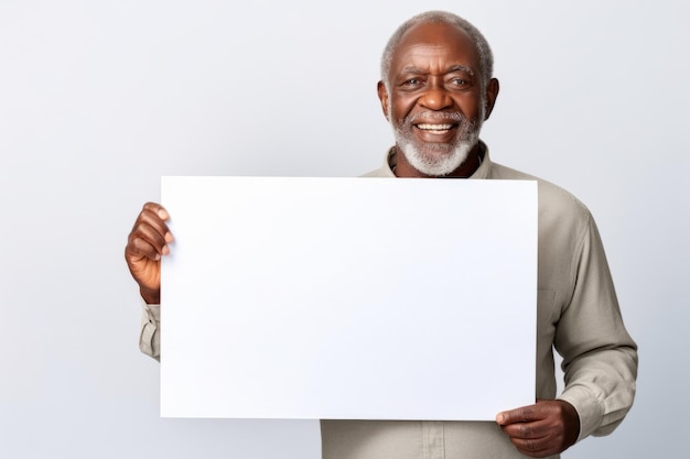 Gelukkige oude zwarte man met een blanke witte banier teken geïsoleerd studio portret