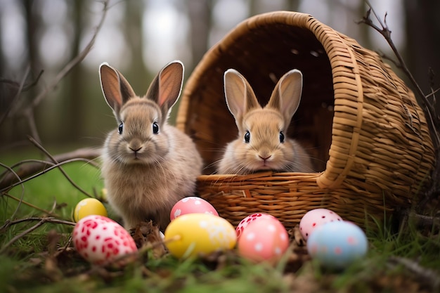 Gelukkige Paasdag gebeurtenis konijnen en eieren