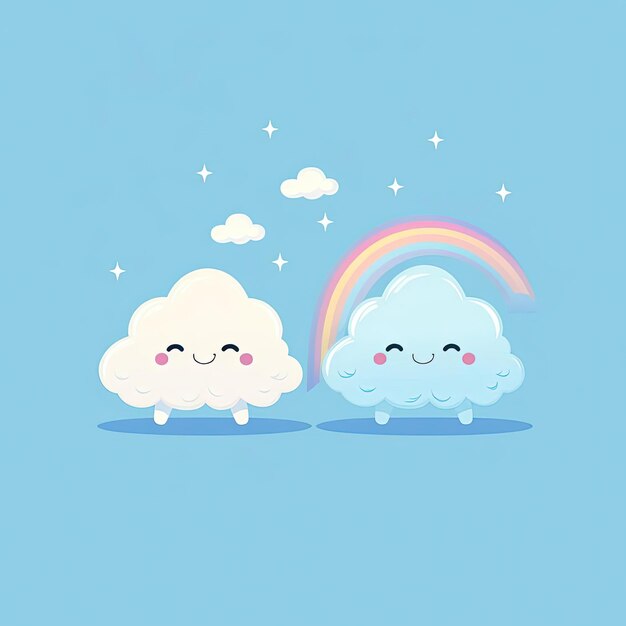 Foto gelukkige regenbogen op een blauwe achtergrond in de stijl van kawaii esthetiek