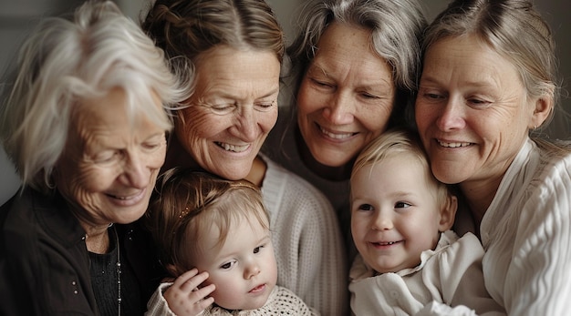 Foto gelukkige scandinavische moeders en dochters samen voor de feestdag van moedersdag