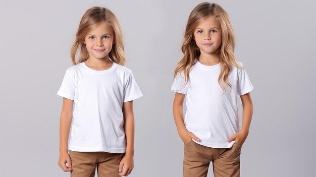 gelukkige schattige kinderen dragen een wit shirt voor mockup-ontwerp