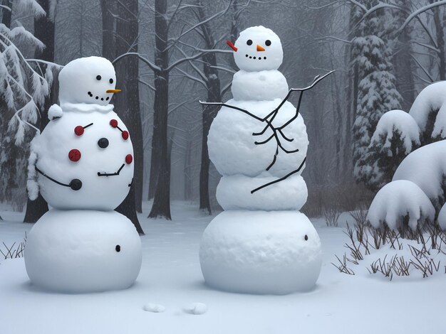 Foto gelukkige schattige sneeuwman kerstfamilie illustratie winter vakantie gelukkig nieuwjaar karakter