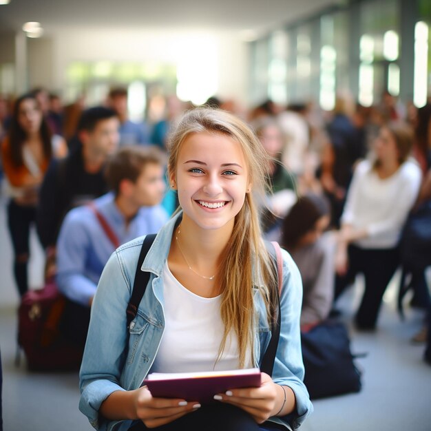 Foto gelukkige stemming van tiener om terug te komen naar de universiteit