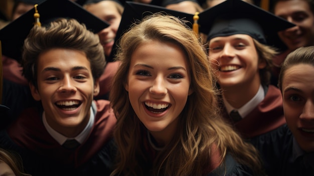 Foto gelukkige studenten hebben het schooljaar afgerond en hun diploma ontvangen