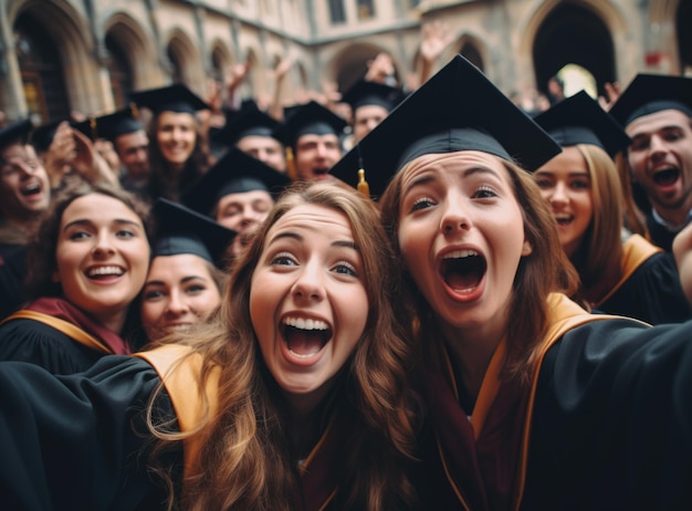 Gelukkige studenten hebben het schooljaar afgerond en hun diploma ontvangen