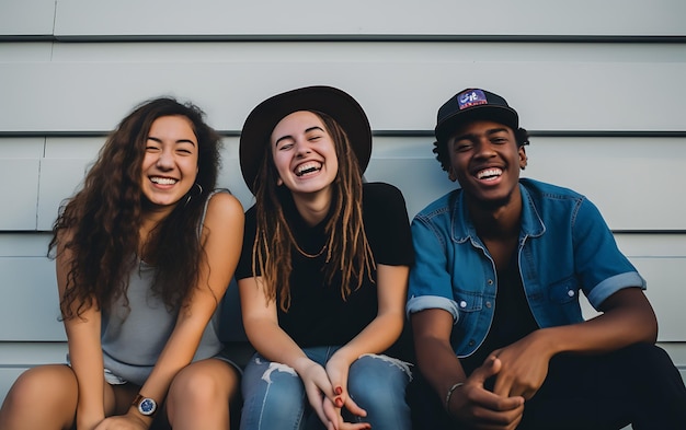 Foto gelukkige studenten van verschillende nationaliteiten beste vrienden multiracial concept