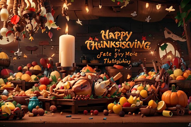 Gelukkige Thanksgiving Holiday kalkoen vulling geroosterd fruit en pompoenen Generatieve AI