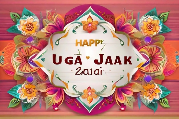 Gelukkige Ugadi dag sjabloon Vector groetkaart met bloemen mandala frame Leeg Banner sjabloon voor tekstontwerp