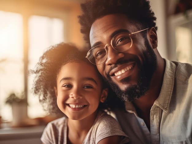 Gelukkige vaderdag Afro-Amerikaanse vader en dochter die gelukkig glimlachen