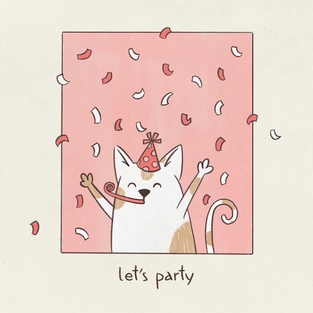 Gelukkige vakantie kat met confetti illustratie vakantie postkaart feest illustratie