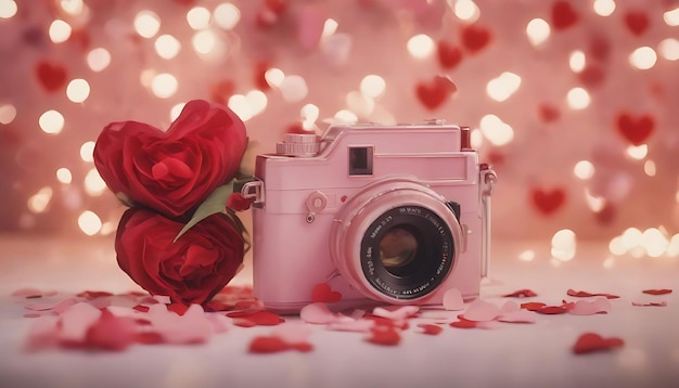 Gelukkige Valentijn met roze camera