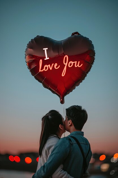 Foto gelukkige valentijnsdag met ballonnen en geschenken.