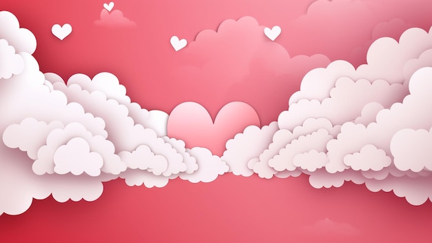 Gelukkige Valentijnsdag poster of voucher Mooi papier gesneden witte wolken met wit hart frame