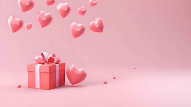 Gelukkige valentine39s dag verkoop banner hart geschenk doos op roze achtergrond ruimte voor tekst