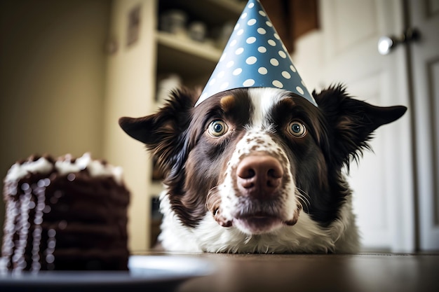 Gelukkige verjaardag aan een verraste hond ai generatieve illustratie