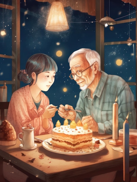 Gelukkige verjaardag Aziatische familie grootvader en grootmoeder met kleindochter die zich dankbaar voelt terwijl ze ce
