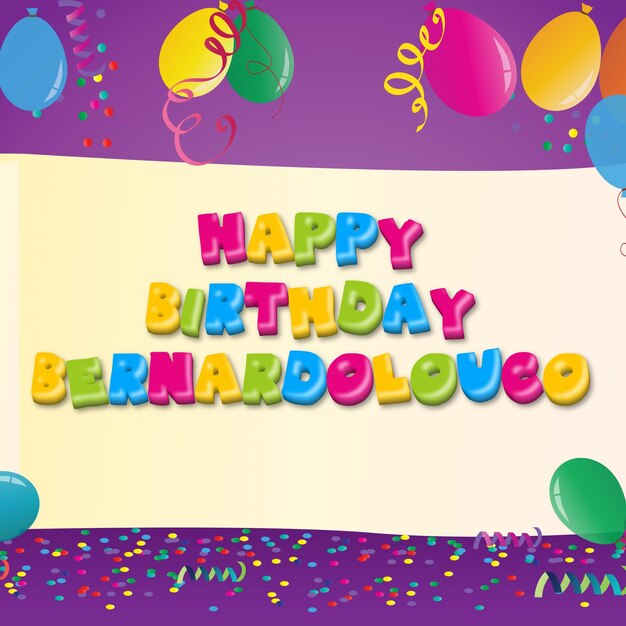 Gelukkige verjaardag Bernardolouco Gouden Confetti Leuke Ballonkaart Foto Teksteffect