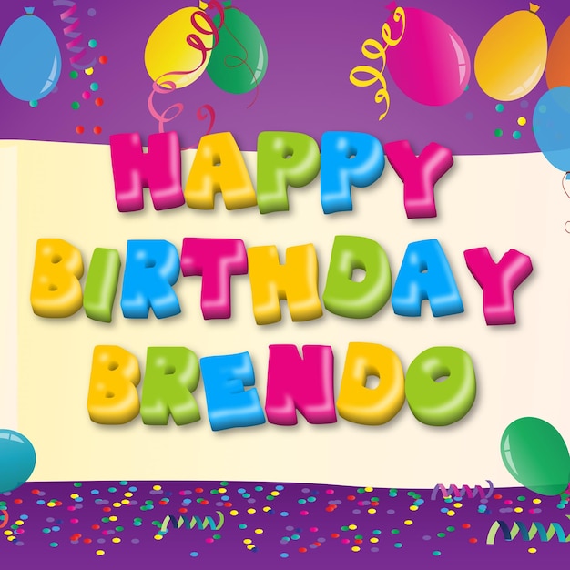 Gelukkige verjaardag Brendo Gold Confetti Leuk ballonkaart Fototeksteffect
