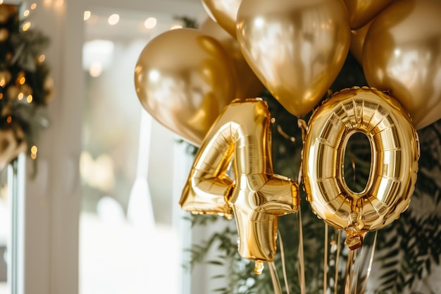 Gelukkige verjaardag gouden helium verjaardag ballonnen op een feestelijke gebeurtenis