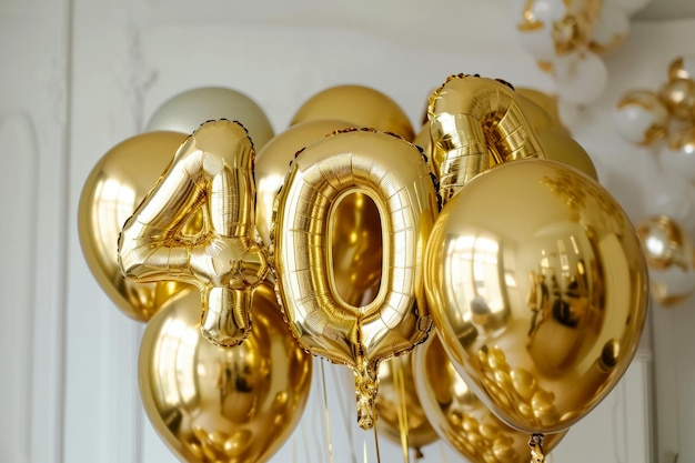 Gelukkige verjaardag gouden helium verjaardagsballonnen tijdens een feestevenement