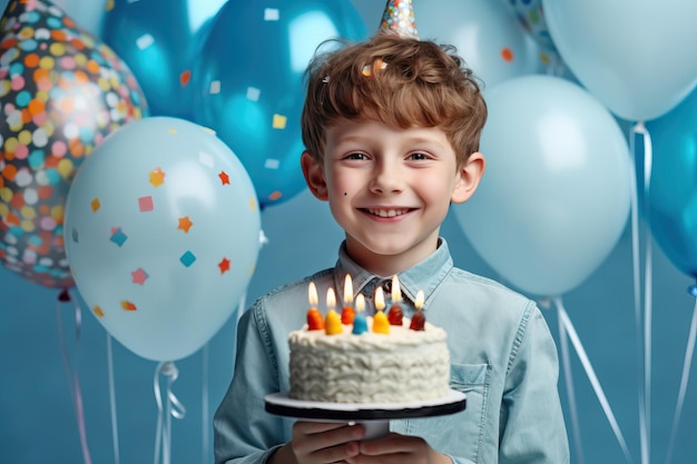 Gelukkige verjaardag jonge kleine jongen met een geschenk