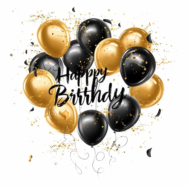 Gelukkige verjaardagskaart vieren levens mijlpalen met gouden en zwarte ballonnen