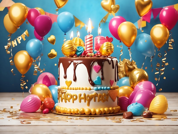 Gelukkige verjaardagsviering met kleurrijke ballonnen achtergrondontwerp behang gegenereerd door AI