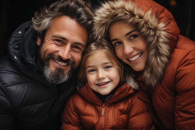 Gelukkige vriendelijke familie moeder vader en dochter in winterkleding