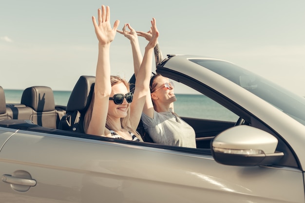 Gelukkige vrienden in de auto