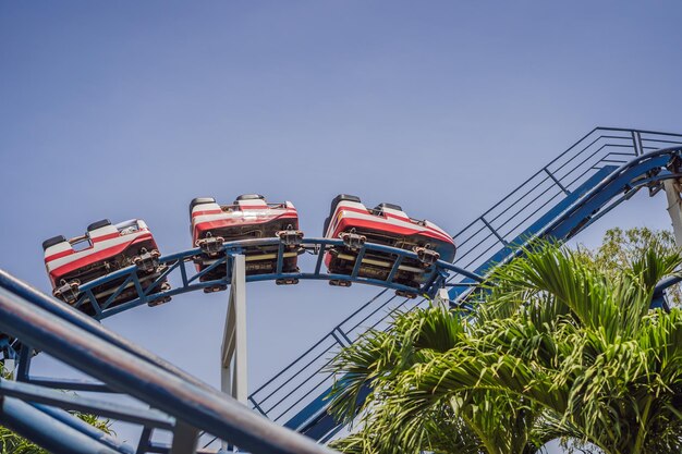 Foto gelukkige vrienden in een pretpark op een zomerdag