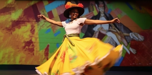 Gelukkige vrouw danst cumbia